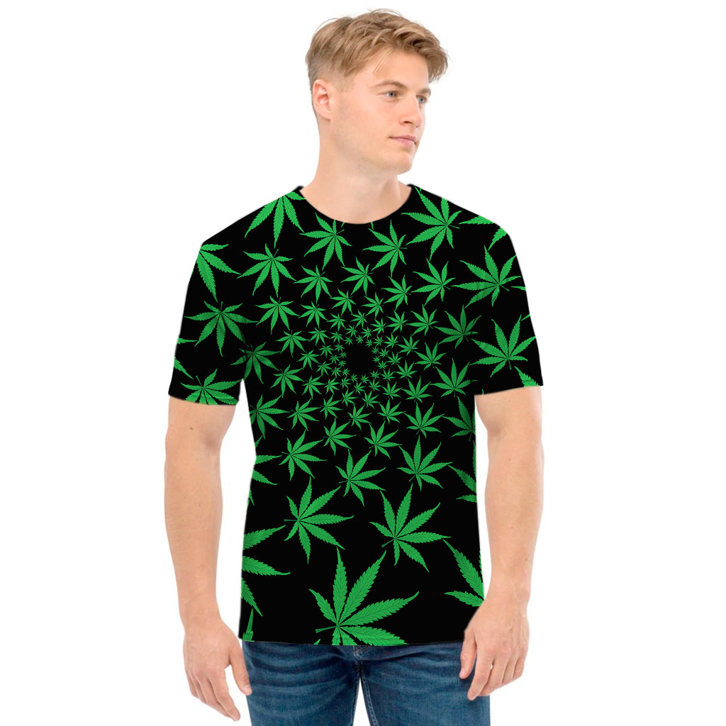 Swirl Cannabis Leaf Print Men's T-Shirt