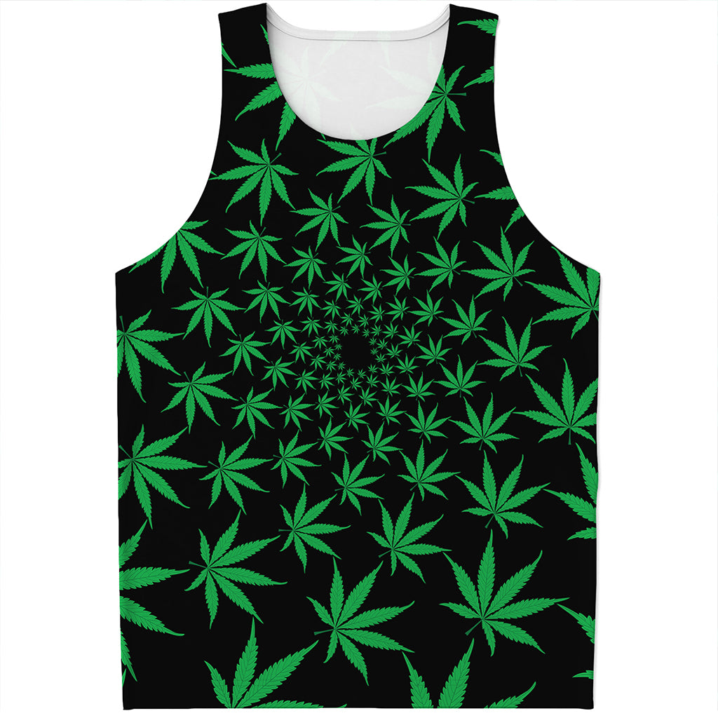 Swirl Cannabis Leaf Print Men's Tank Top