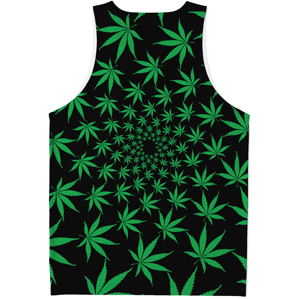 Swirl Cannabis Leaf Print Men's Tank Top