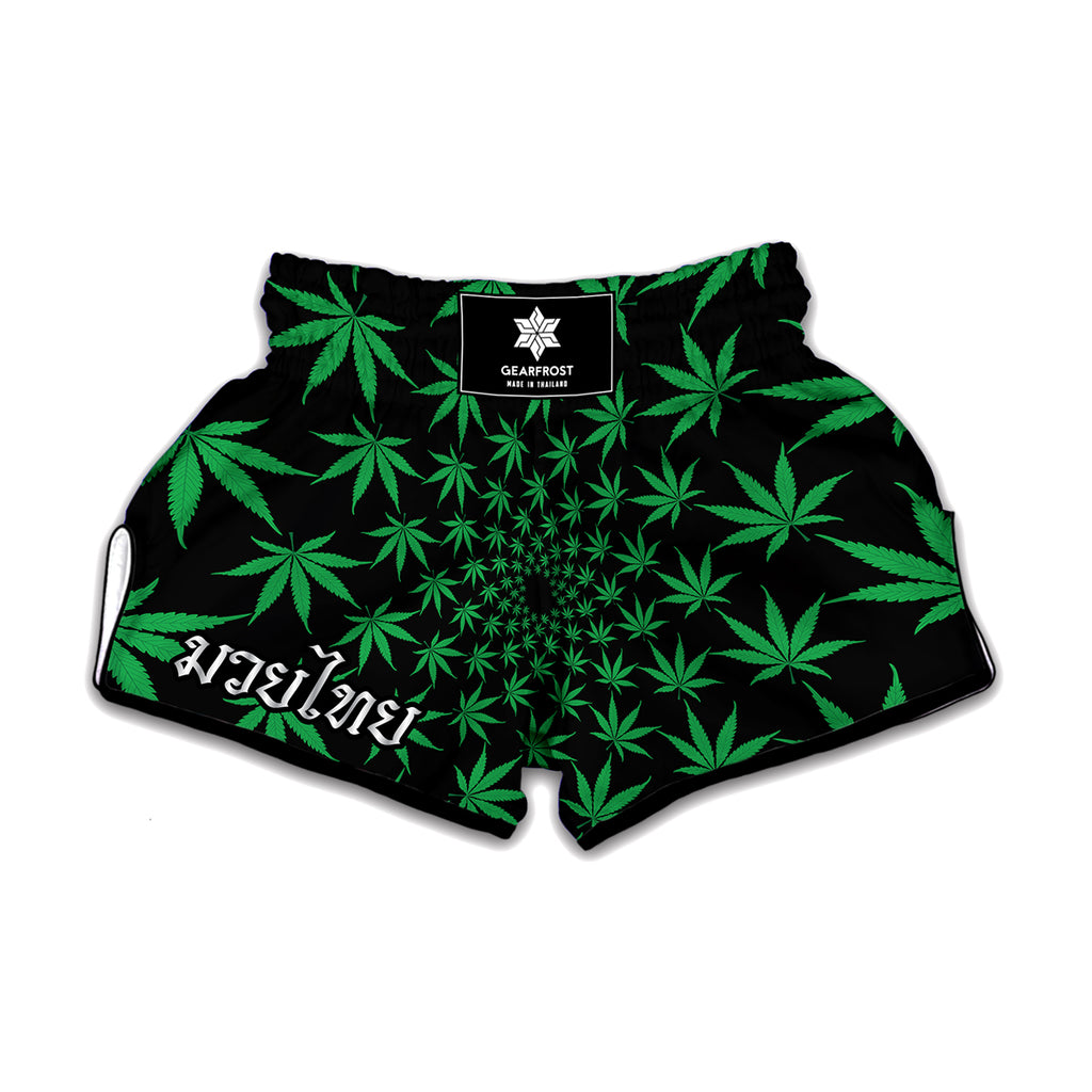 Swirl Cannabis Leaf Print Muay Thai Boxing Shorts