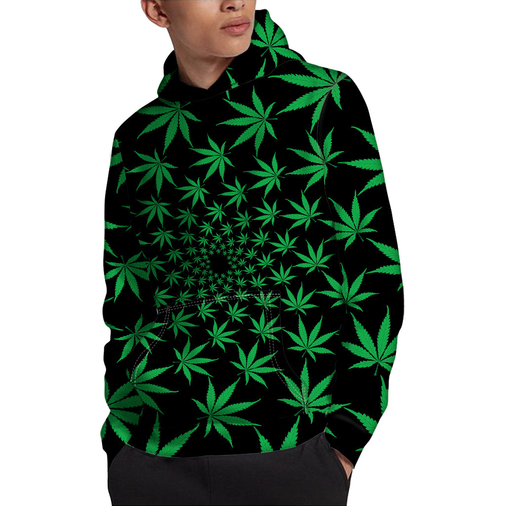 Swirl Cannabis Leaf Print Pullover Hoodie