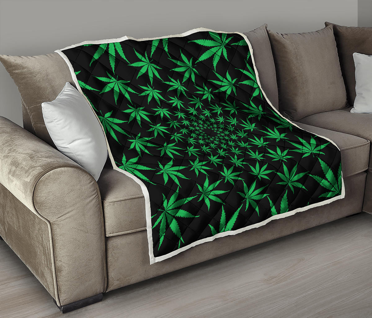 Swirl Cannabis Leaf Print Quilt