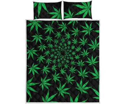 Swirl Cannabis Leaf Print Quilt Bed Set