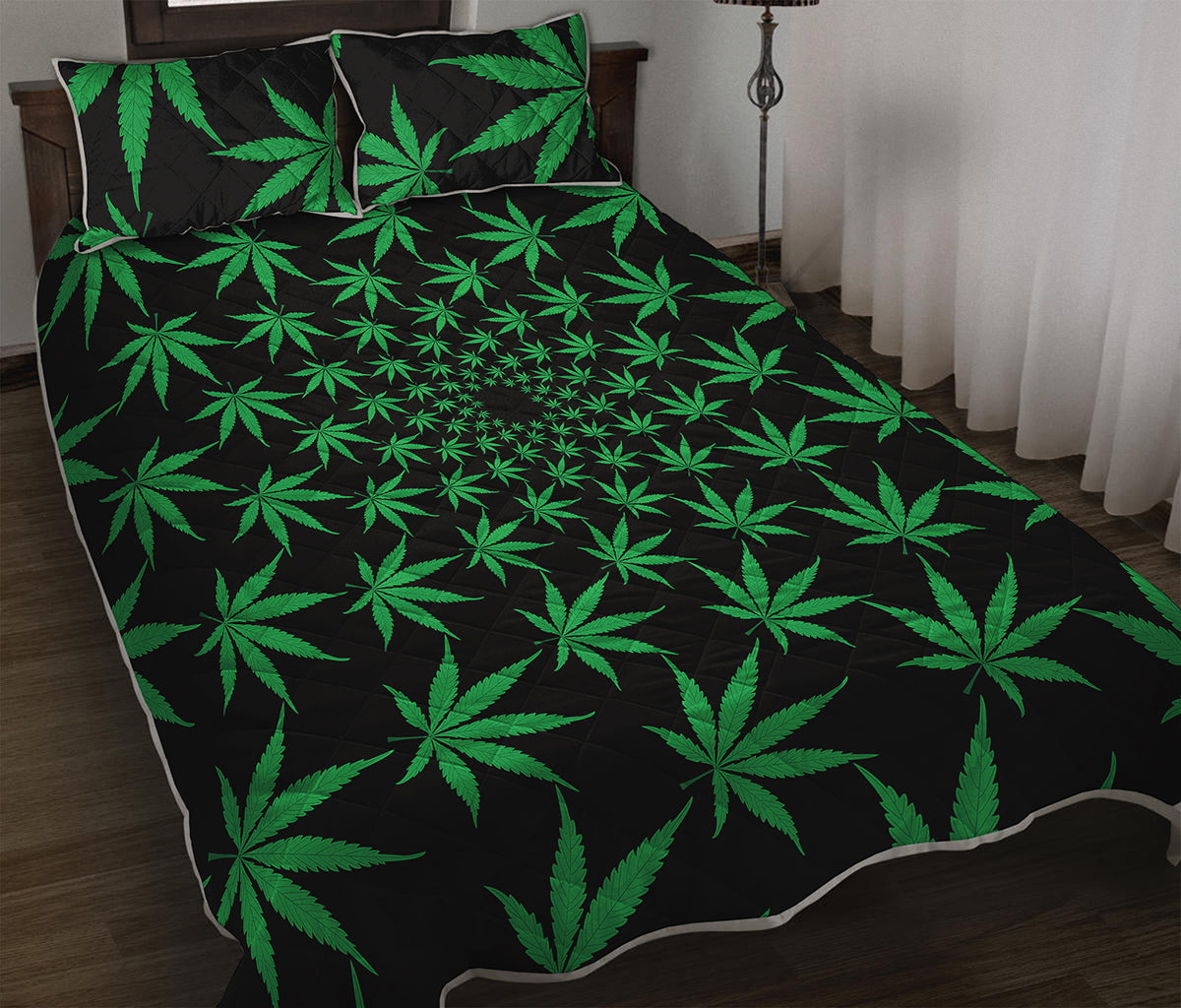 Swirl Cannabis Leaf Print Quilt Bed Set
