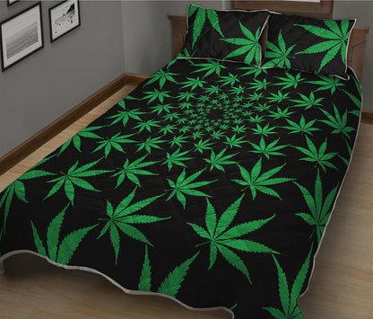 Swirl Cannabis Leaf Print Quilt Bed Set