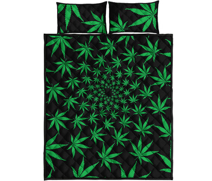 Swirl Cannabis Leaf Print Quilt Bed Set