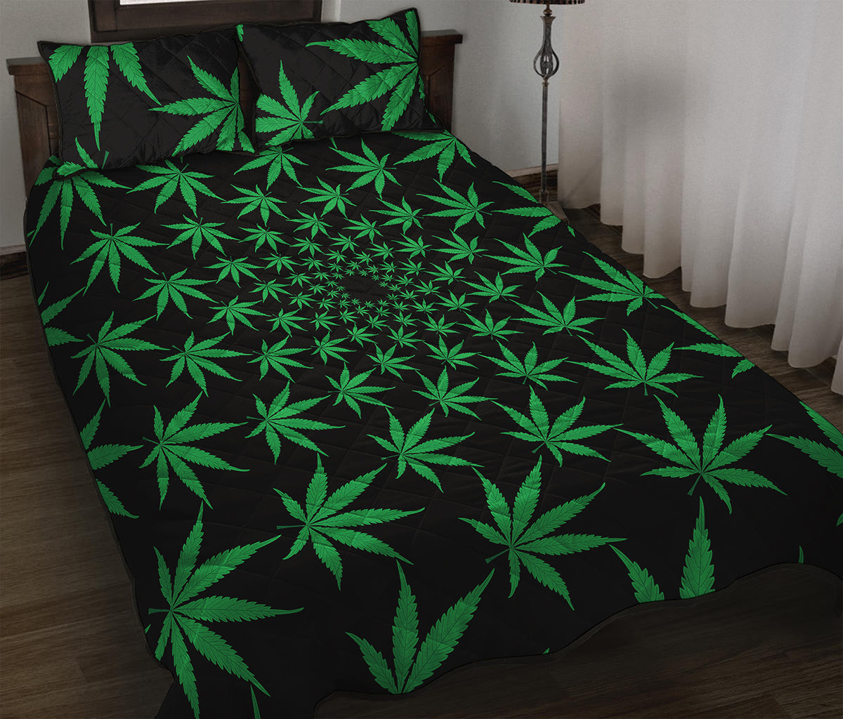 Swirl Cannabis Leaf Print Quilt Bed Set