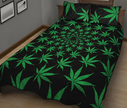 Swirl Cannabis Leaf Print Quilt Bed Set