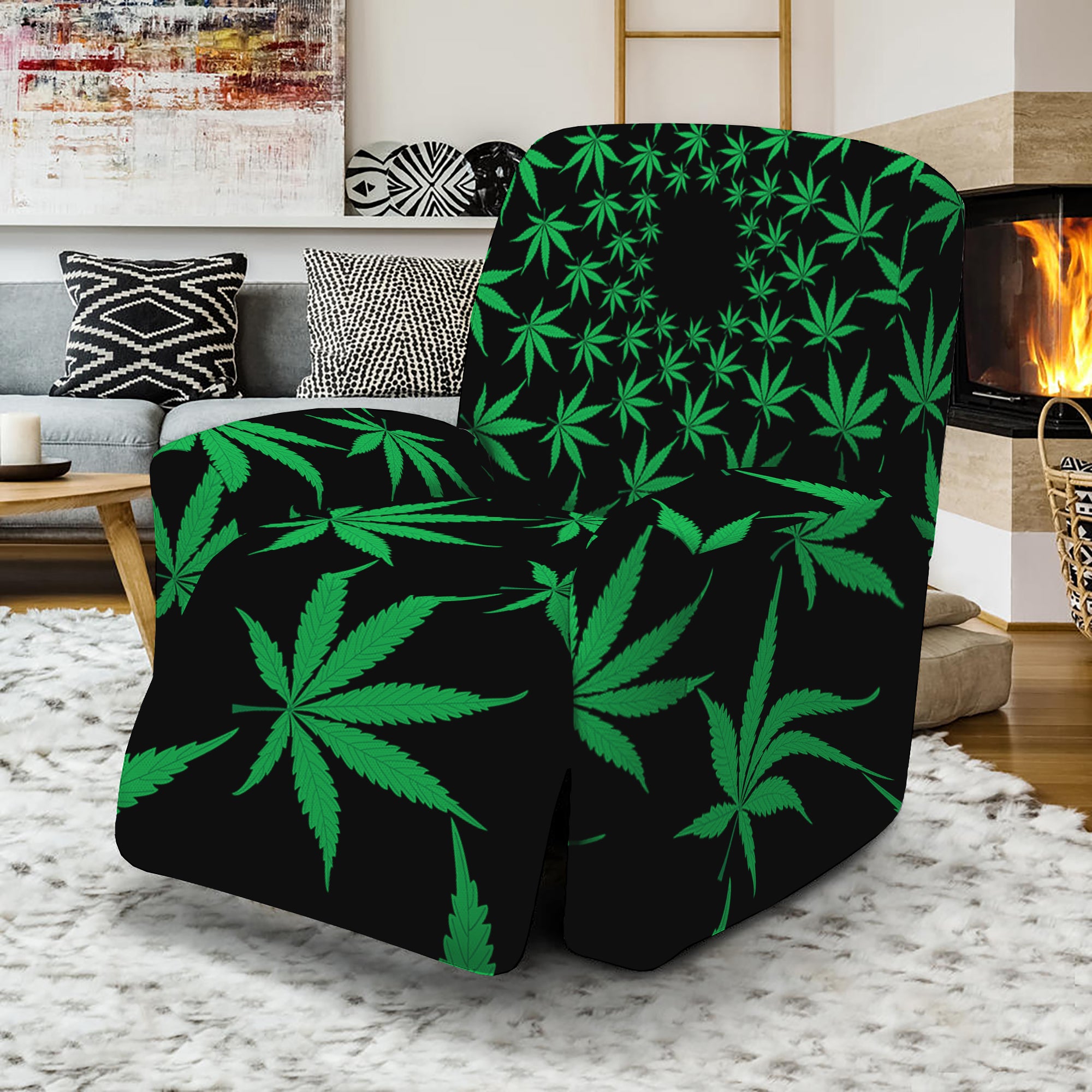 Swirl Cannabis Leaf Print Recliner Slipcover