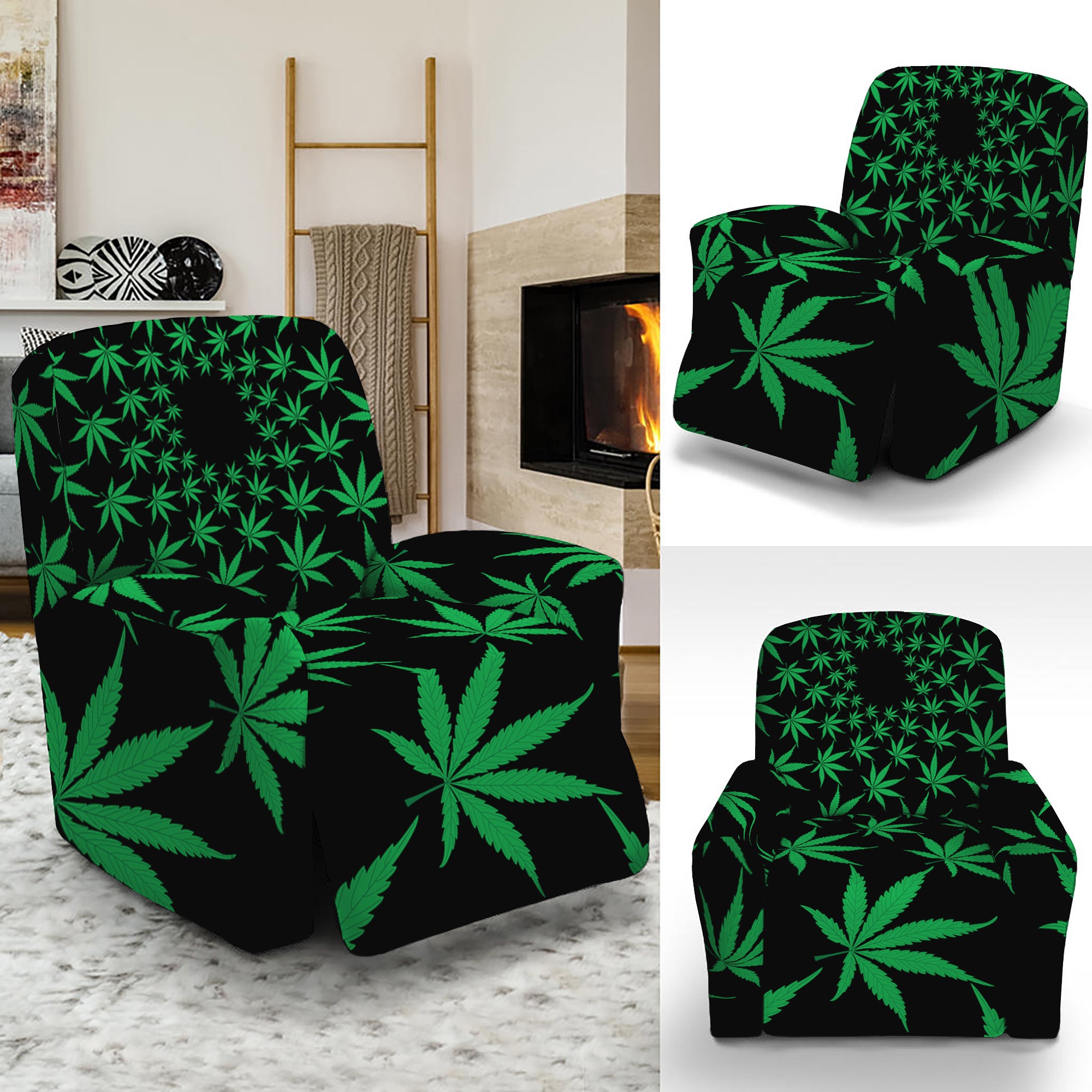 Swirl Cannabis Leaf Print Recliner Slipcover