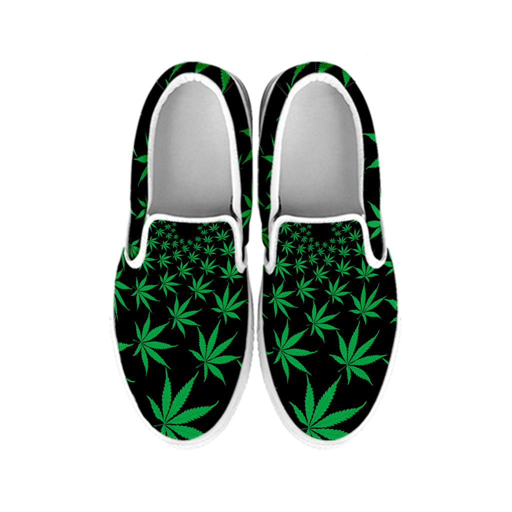 Swirl Cannabis Leaf Print White Slip On Shoes