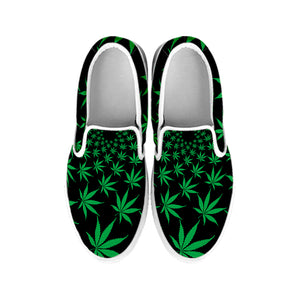 Swirl Cannabis Leaf Print White Slip On Shoes