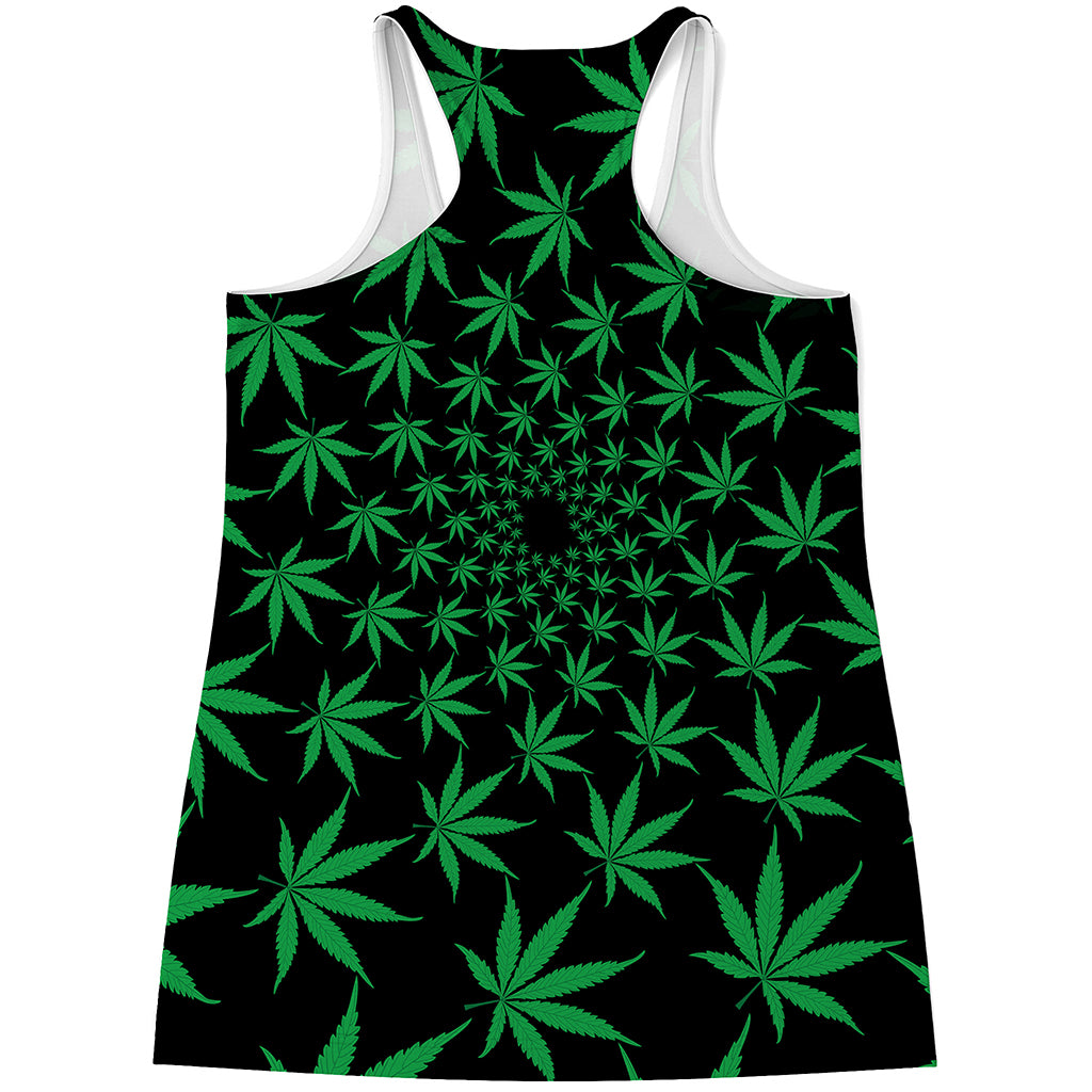 Swirl Cannabis Leaf Print Women's Racerback Tank Top