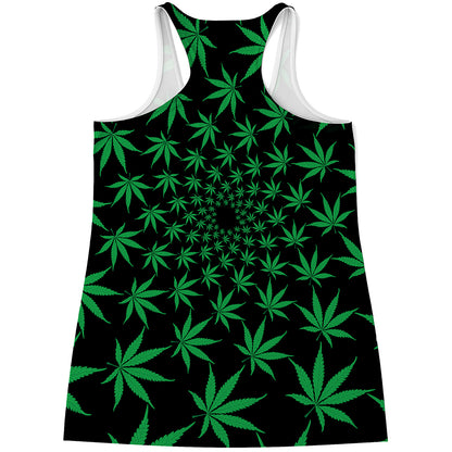 Swirl Cannabis Leaf Print Women's Racerback Tank Top