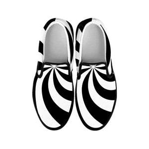 Swirl Optical Illusion Print Black Slip On Shoes