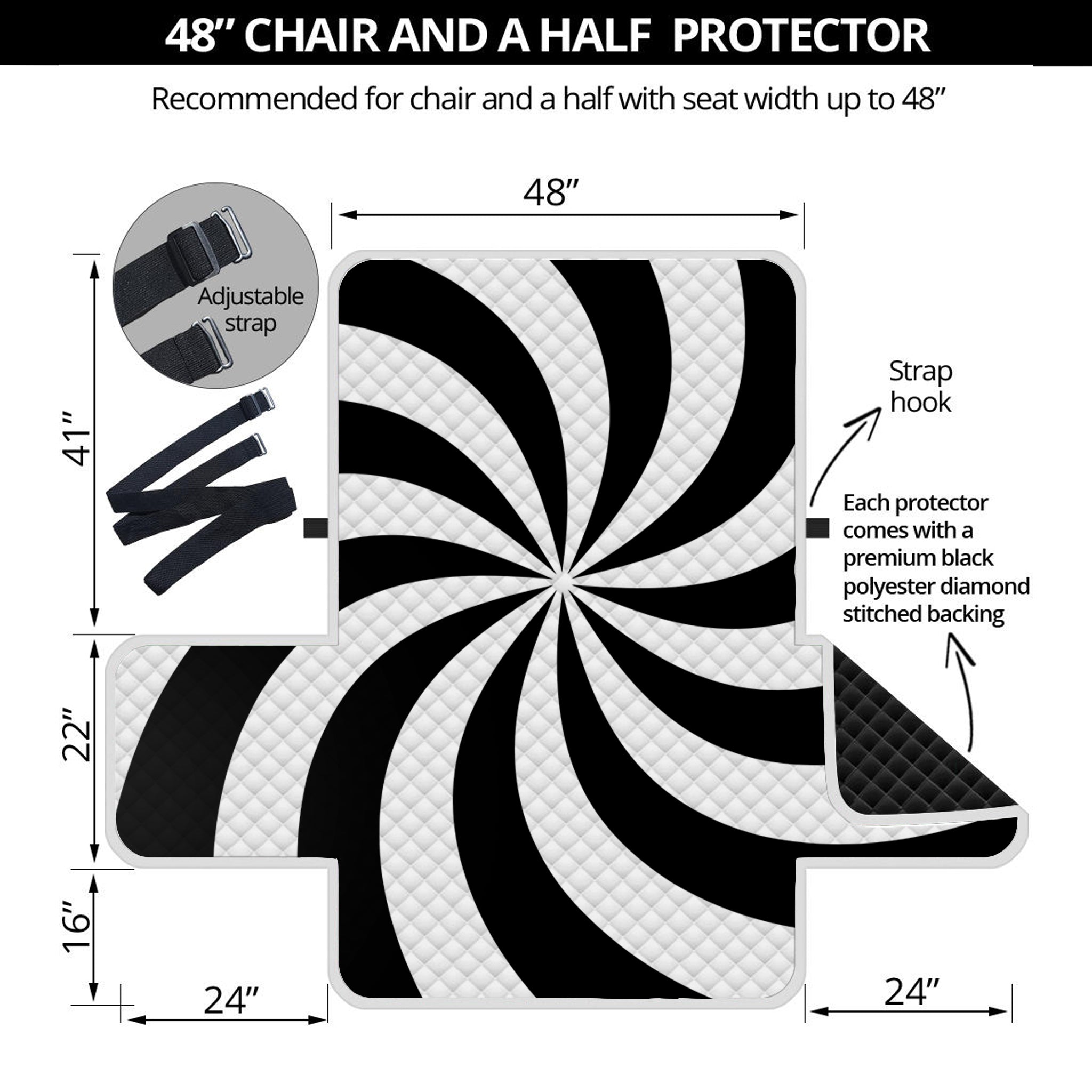 Swirl Optical Illusion Print Half Sofa Protector