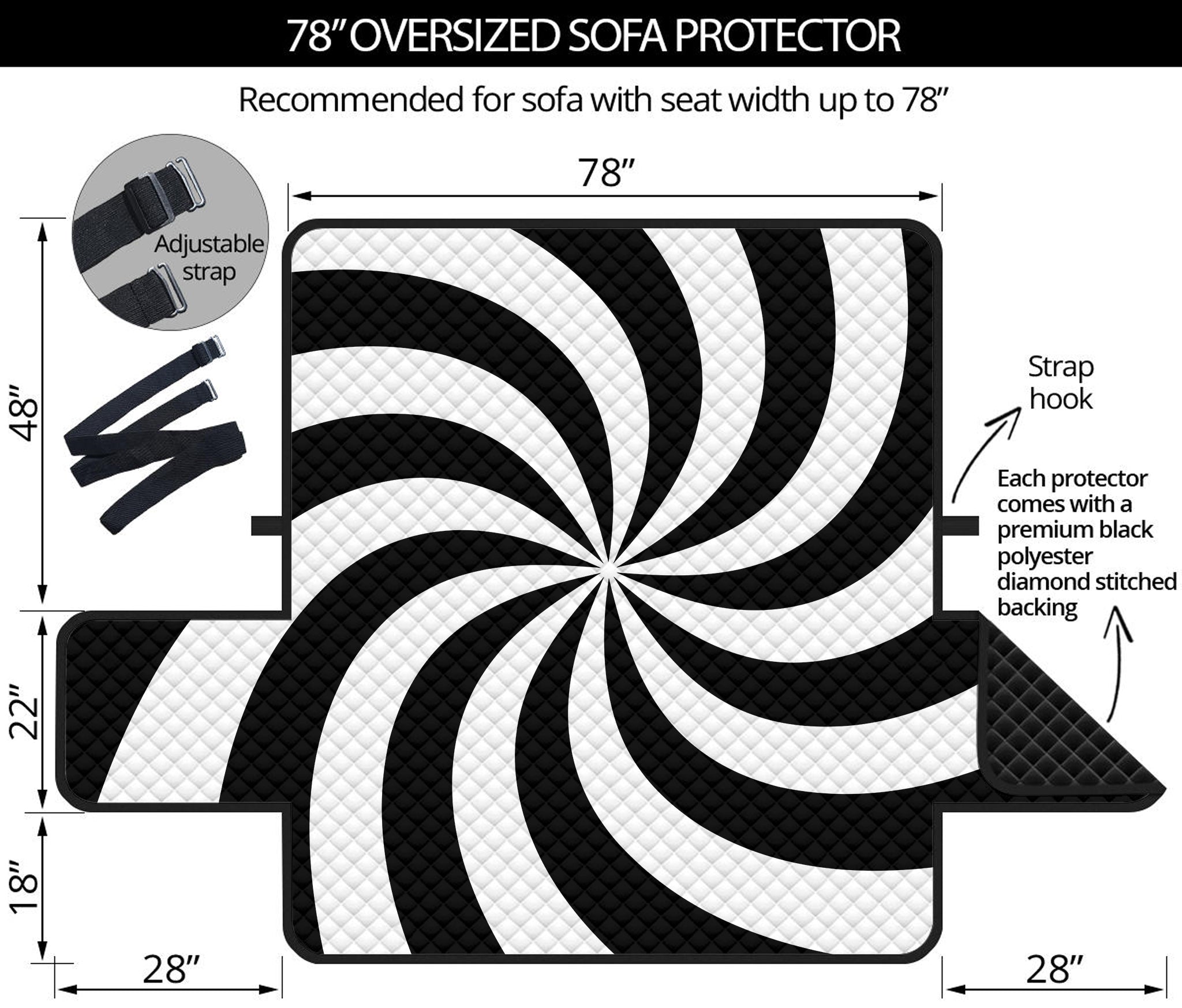 Swirl Optical Illusion Print Oversized Sofa Protector