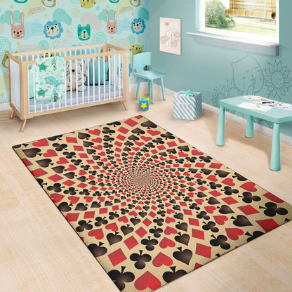 Swirl Playing Card Suits Print Area Rug