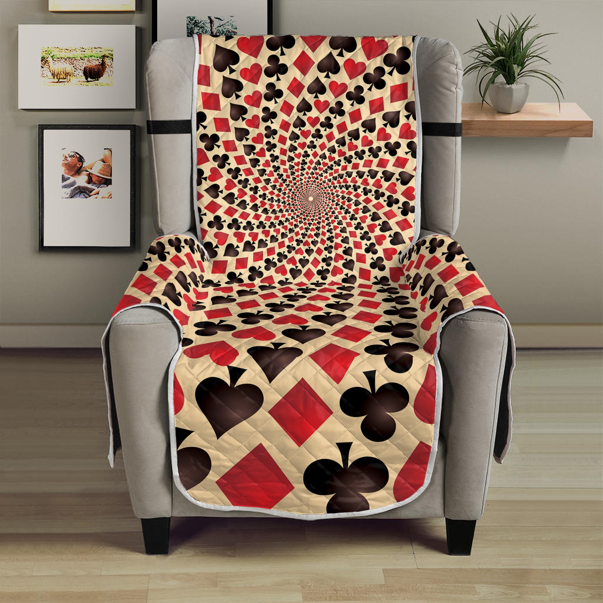 Swirl Playing Card Suits Print Armchair Protector