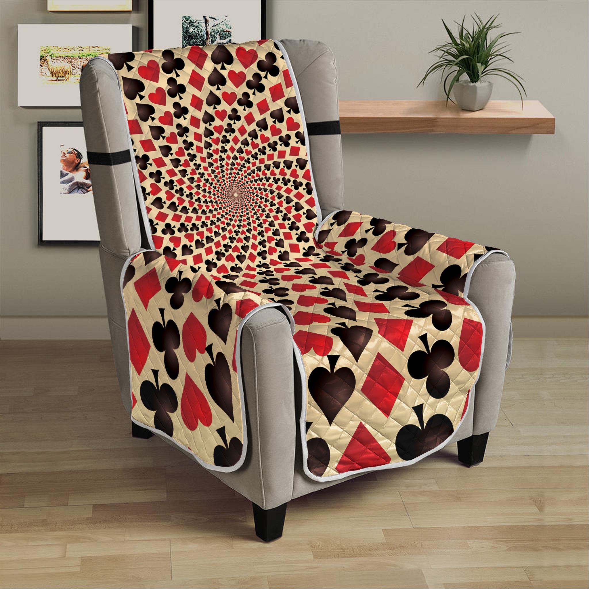 Swirl Playing Card Suits Print Armchair Protector