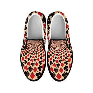 Swirl Playing Card Suits Print Black Slip On Shoes