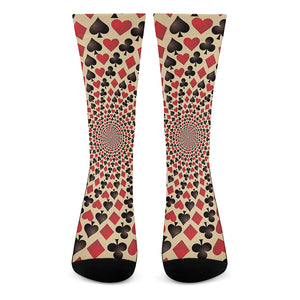 Swirl Playing Card Suits Print Crew Socks