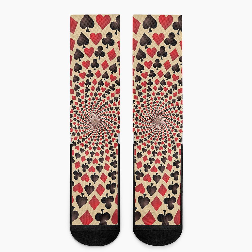 Swirl Playing Card Suits Print Crew Socks