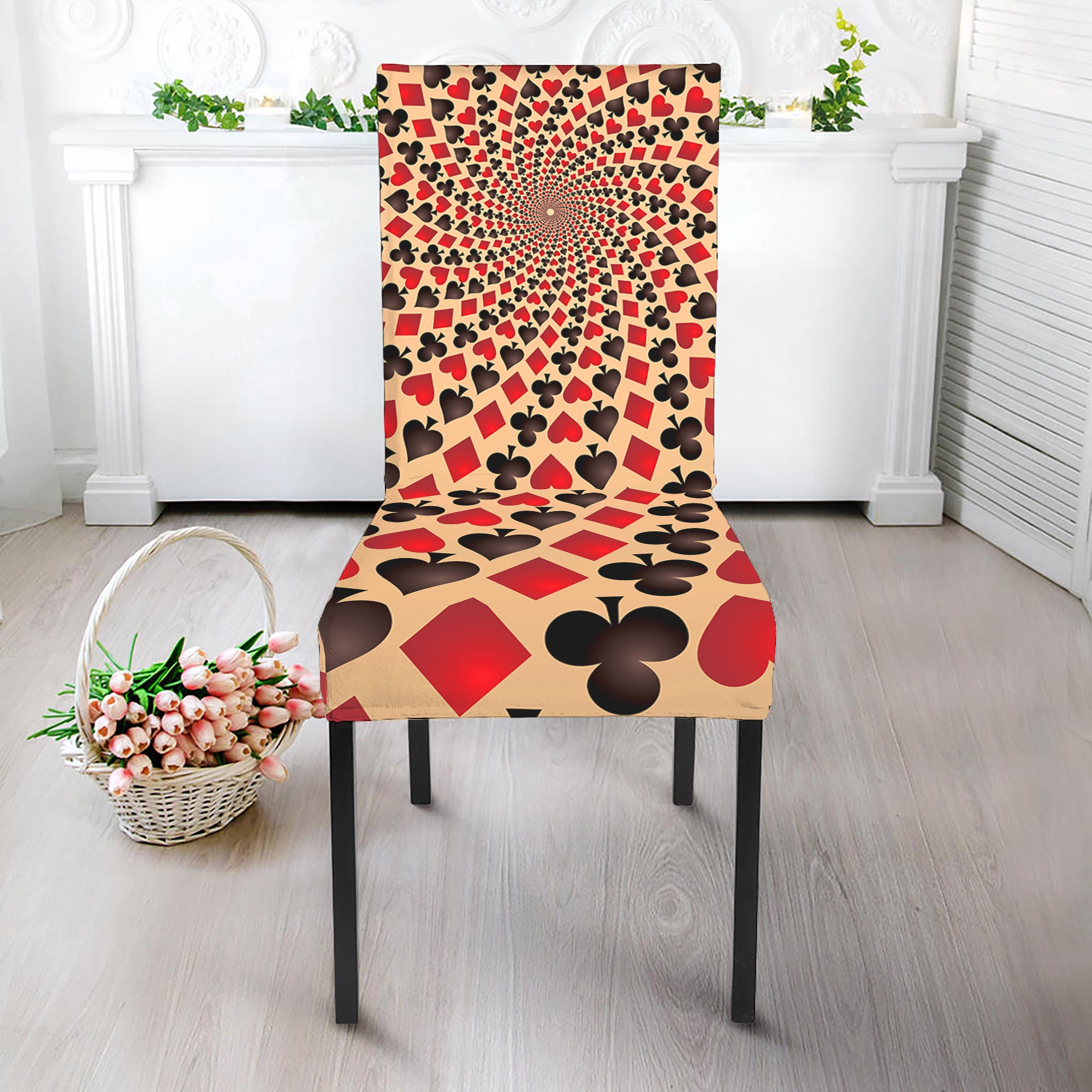 Swirl Playing Card Suits Print Dining Chair Slipcover