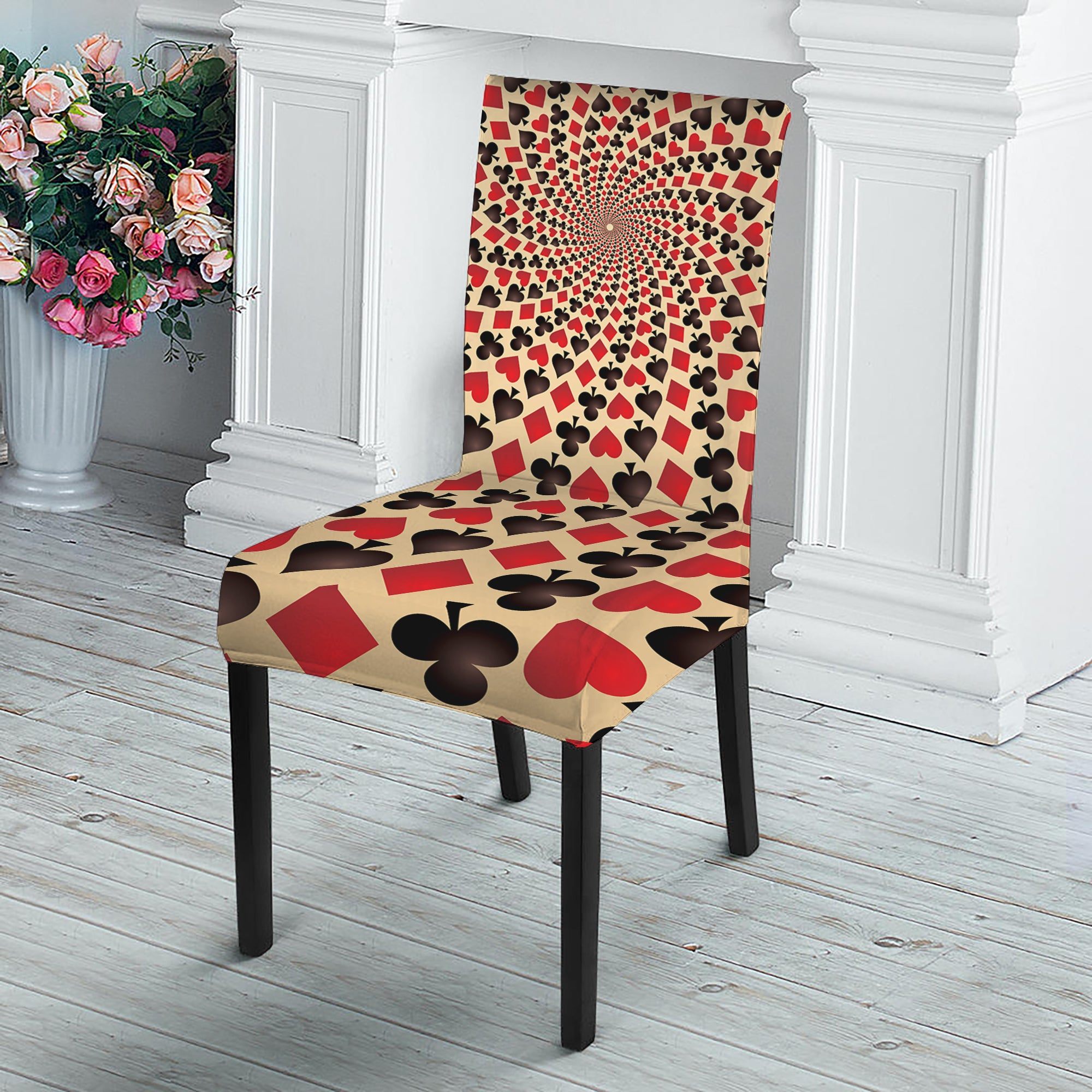 Swirl Playing Card Suits Print Dining Chair Slipcover