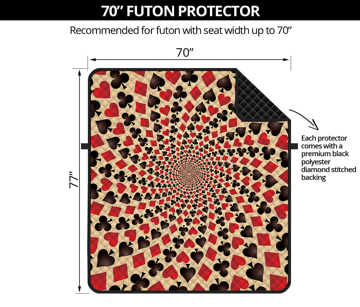 Swirl Playing Card Suits Print Futon Protector