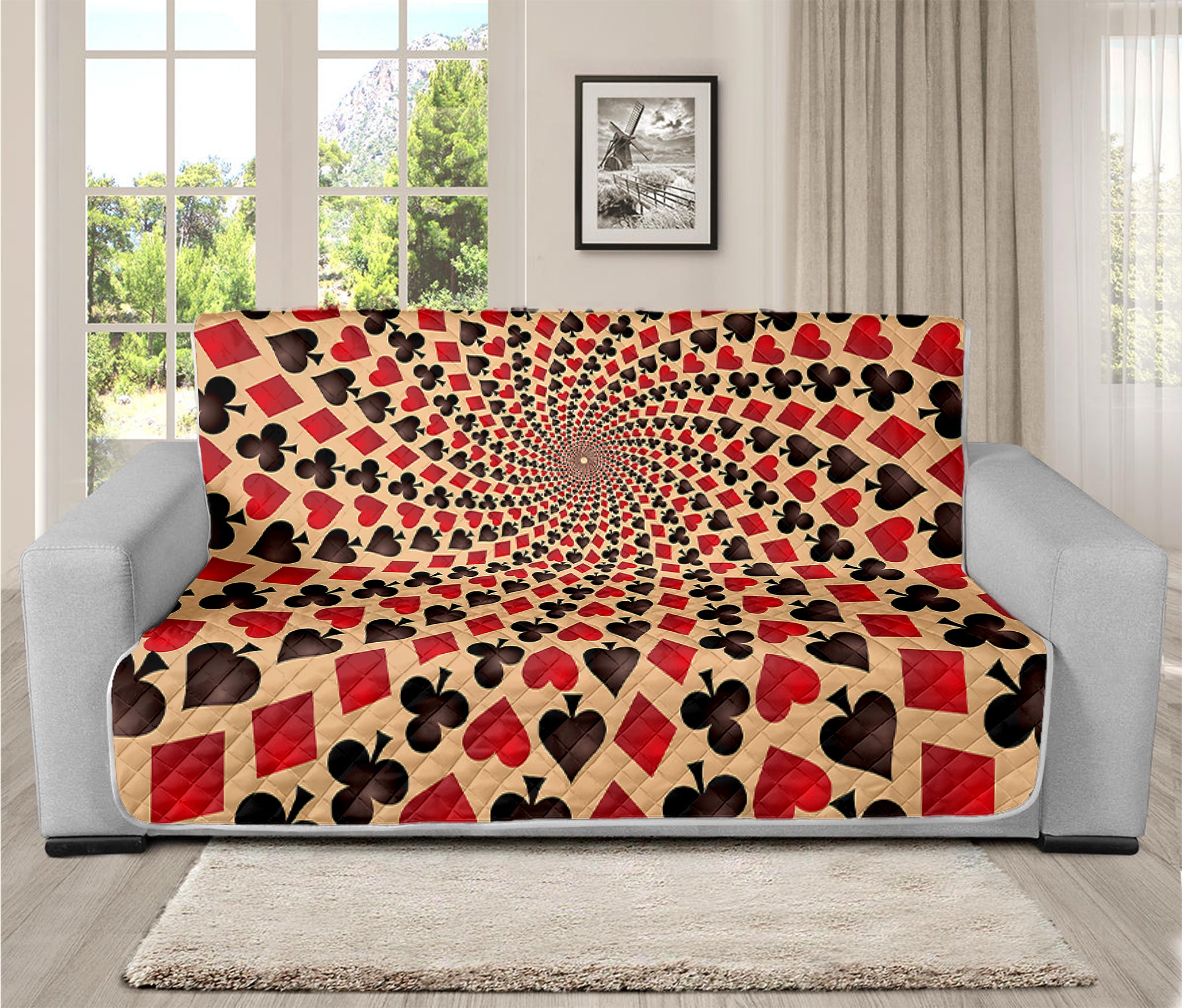 Swirl Playing Card Suits Print Futon Protector