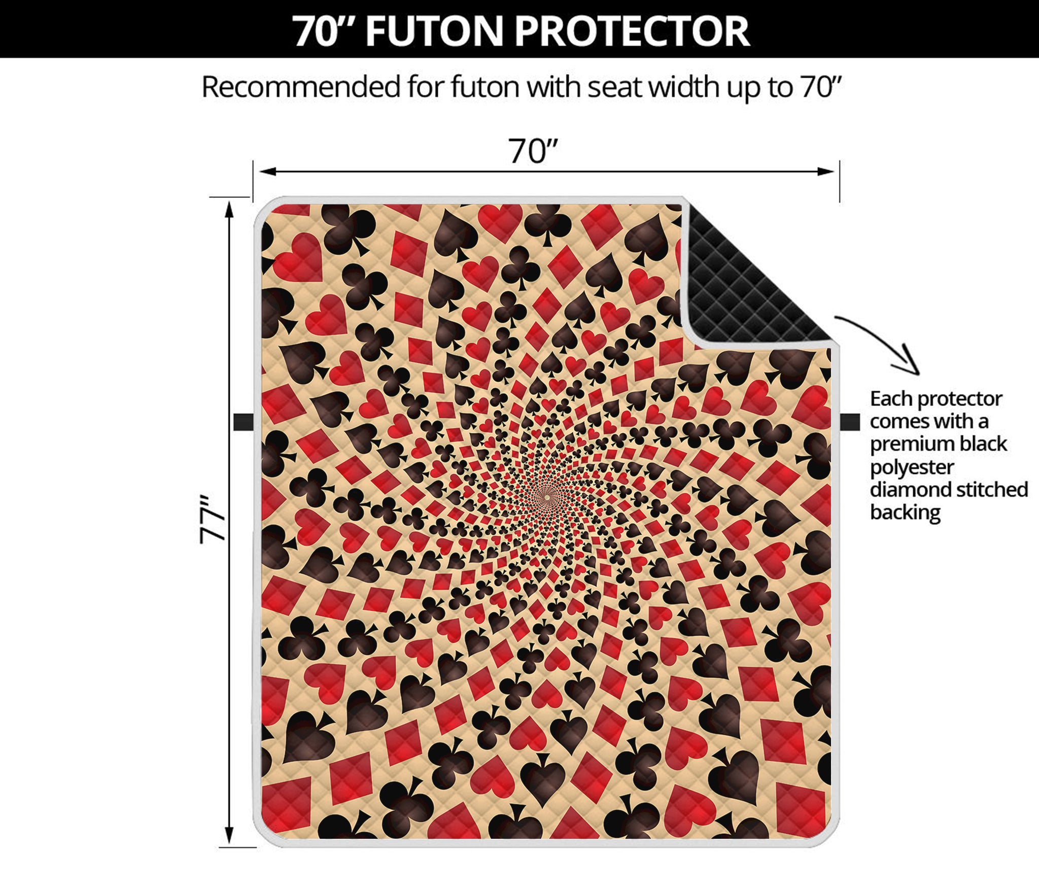 Swirl Playing Card Suits Print Futon Protector