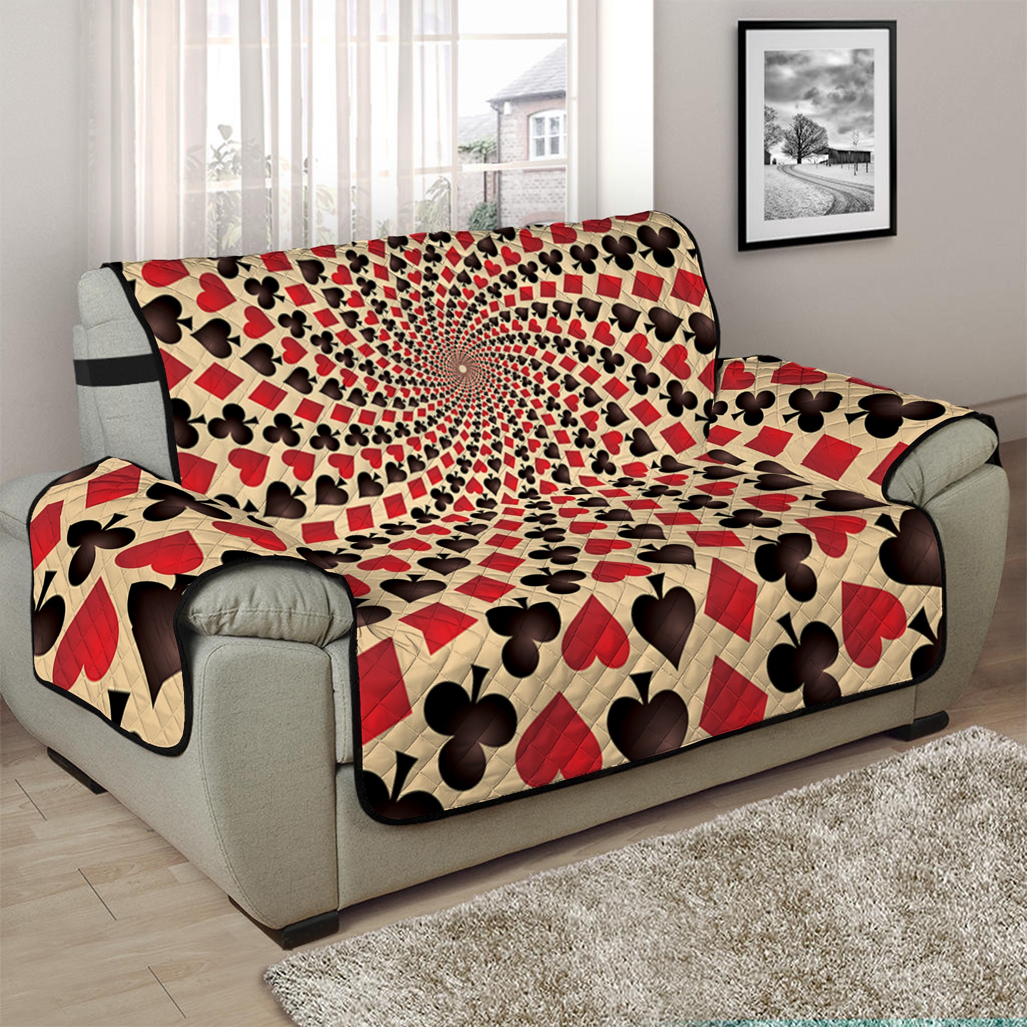 Swirl Playing Card Suits Print Half Sofa Protector