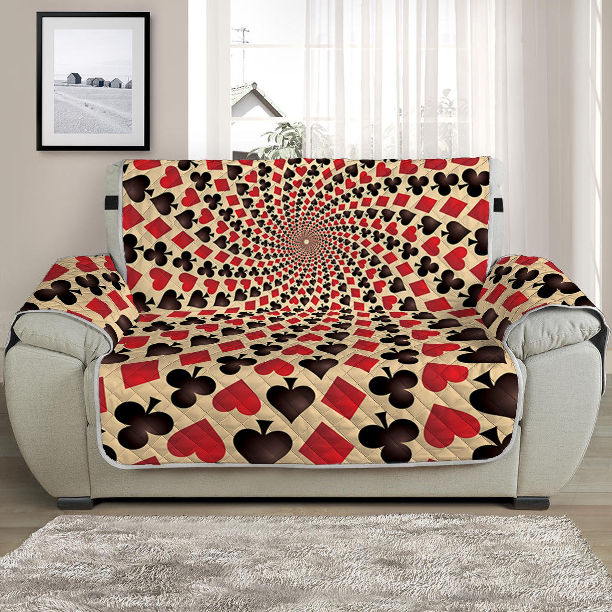 Swirl Playing Card Suits Print Half Sofa Protector