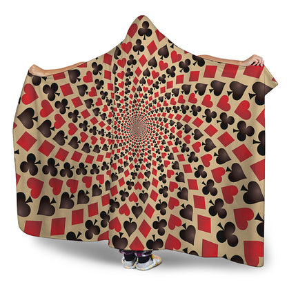 Swirl Playing Card Suits Print Hooded Blanket