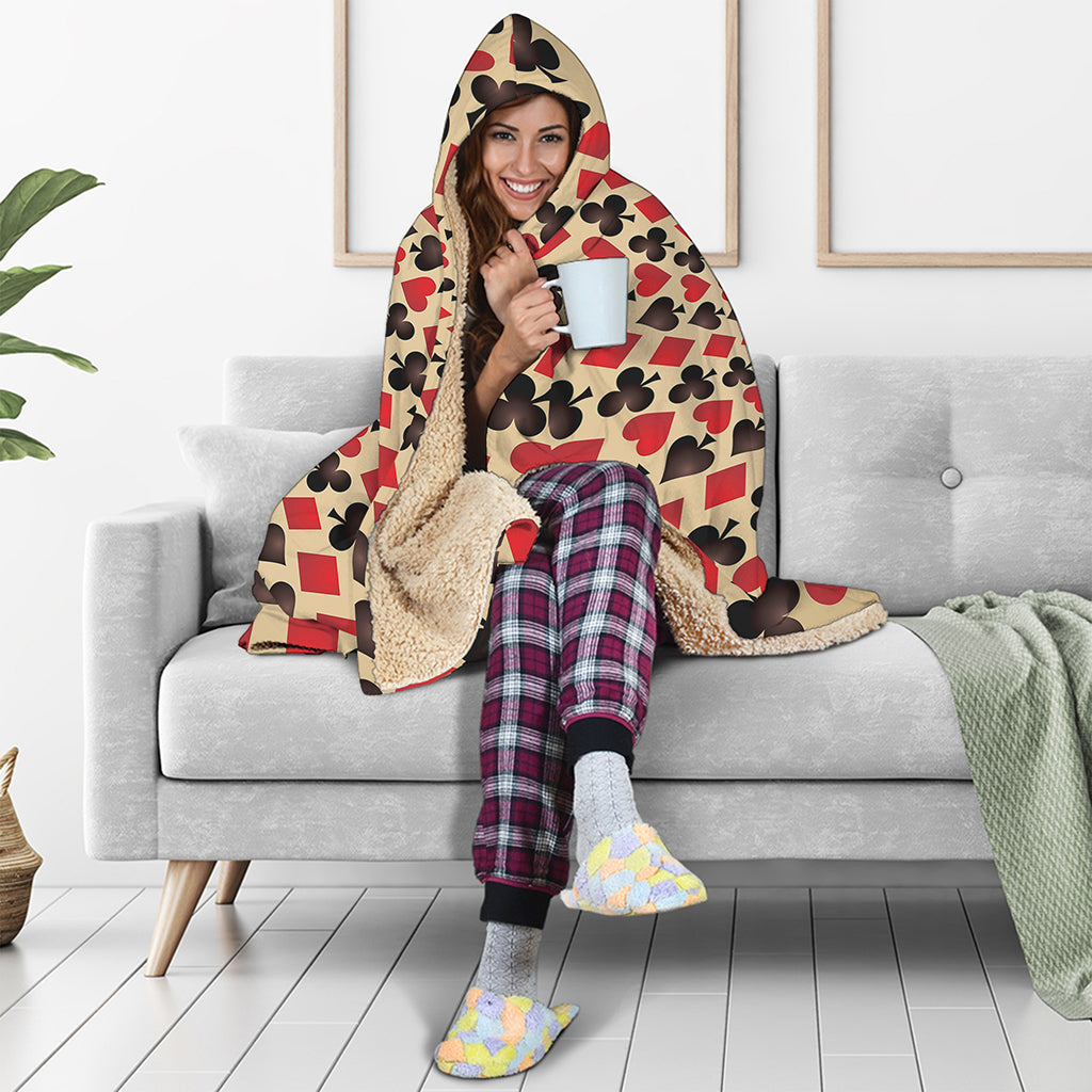 Swirl Playing Card Suits Print Hooded Blanket