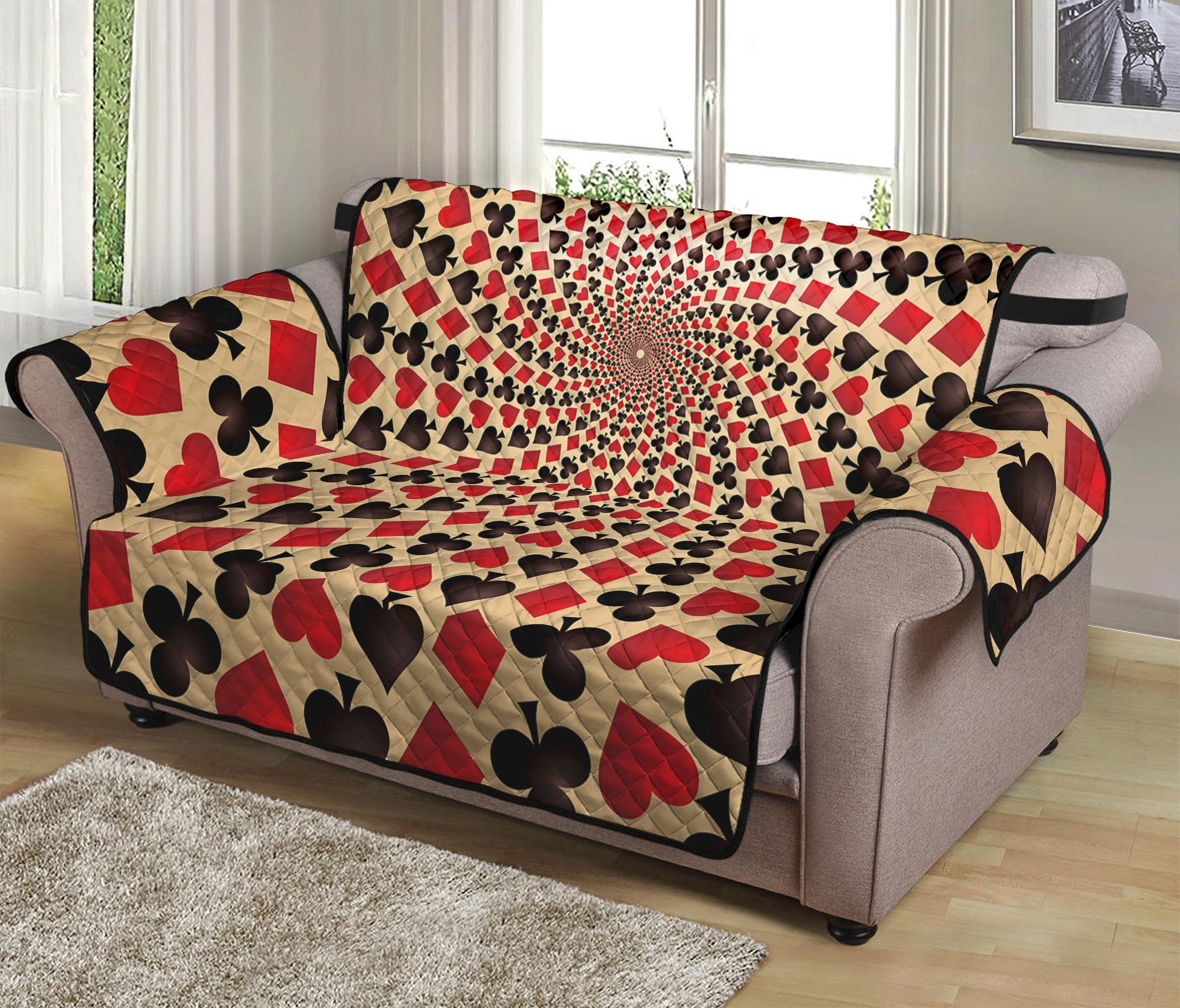 Swirl Playing Card Suits Print Loveseat Protector