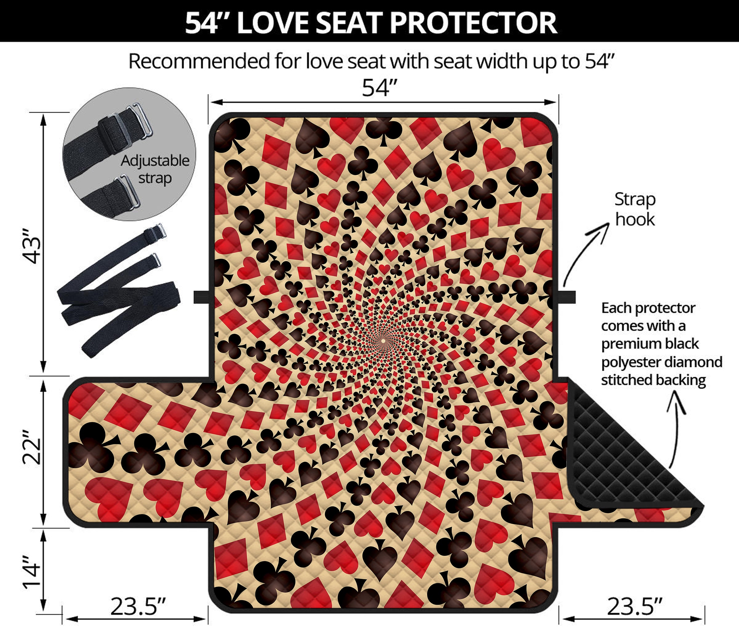 Swirl Playing Card Suits Print Loveseat Protector