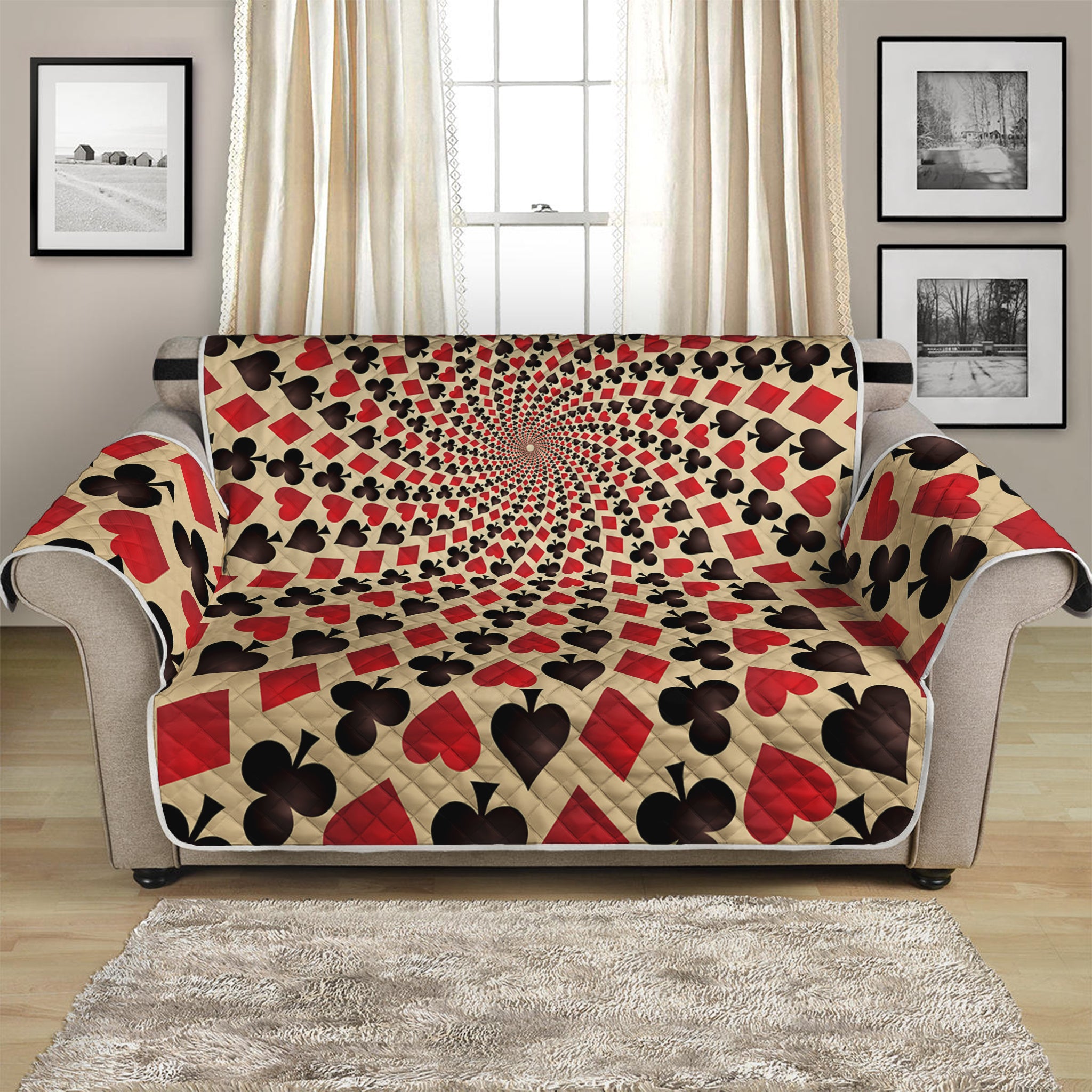 Swirl Playing Card Suits Print Loveseat Protector