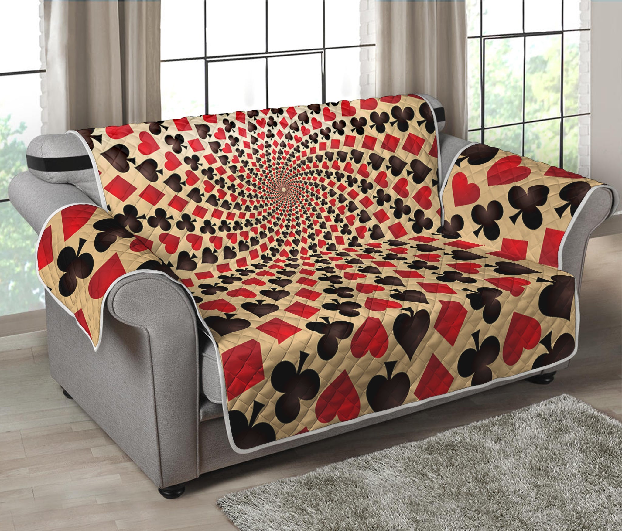 Swirl Playing Card Suits Print Loveseat Protector