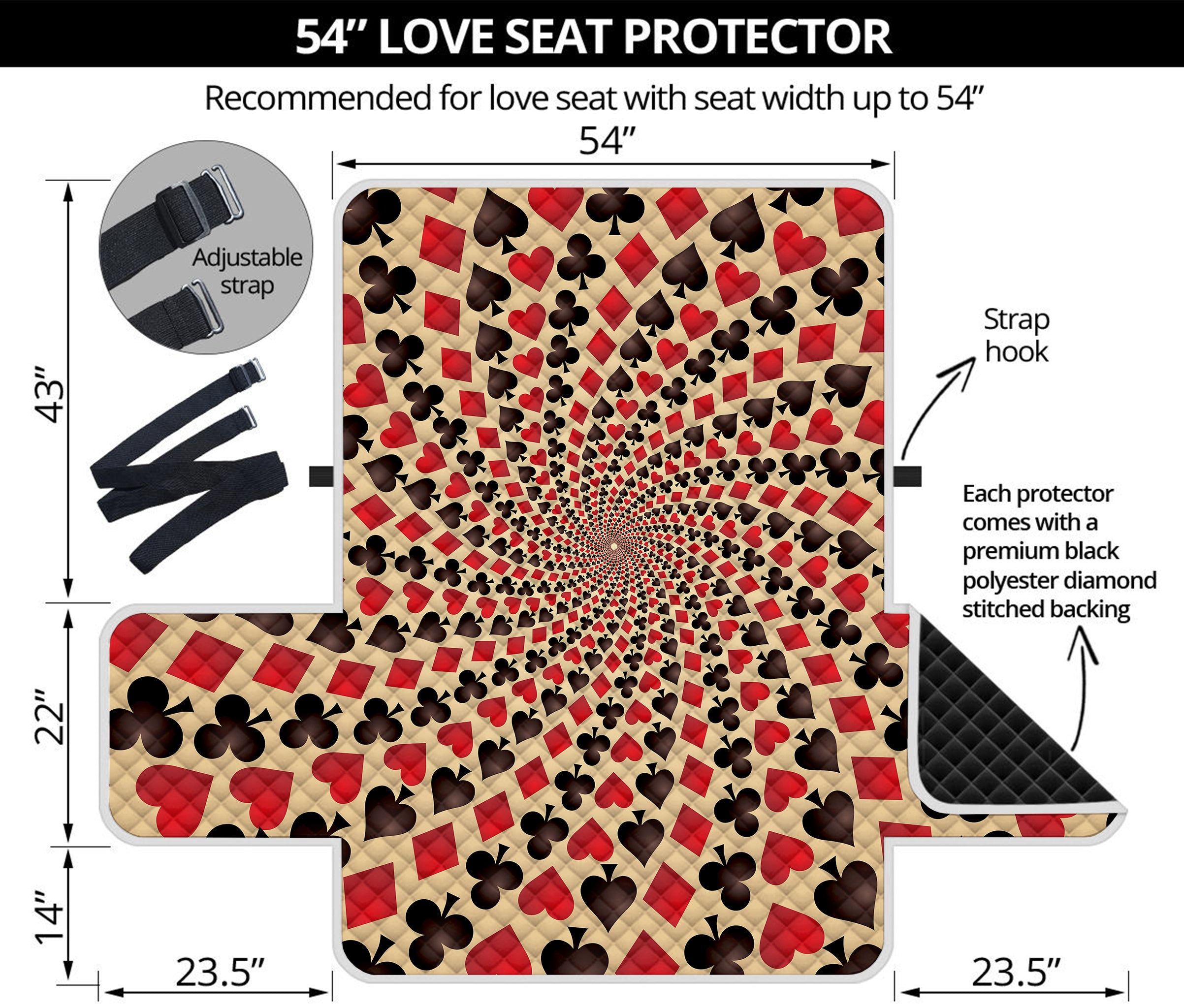 Swirl Playing Card Suits Print Loveseat Protector