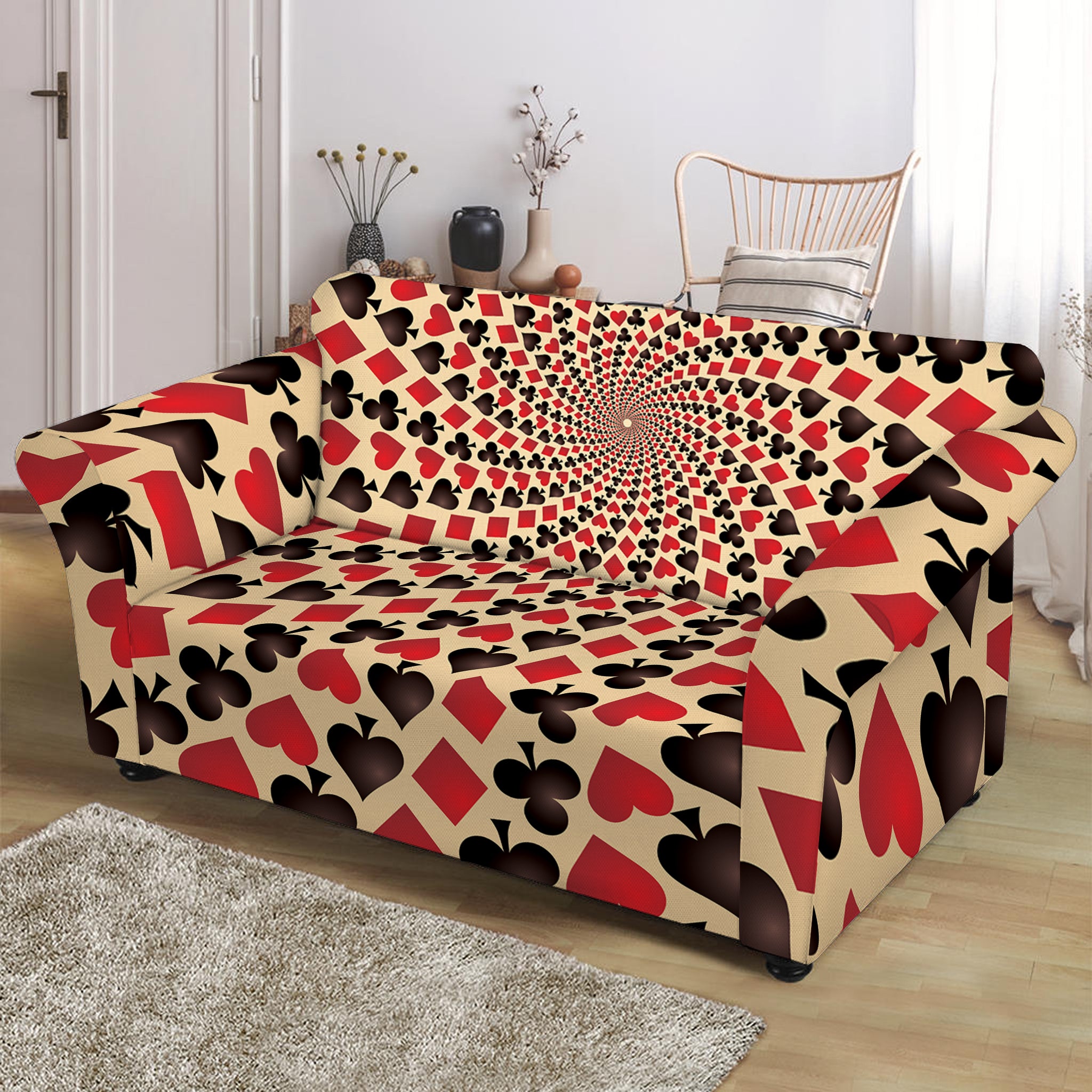 Swirl Playing Card Suits Print Loveseat Slipcover