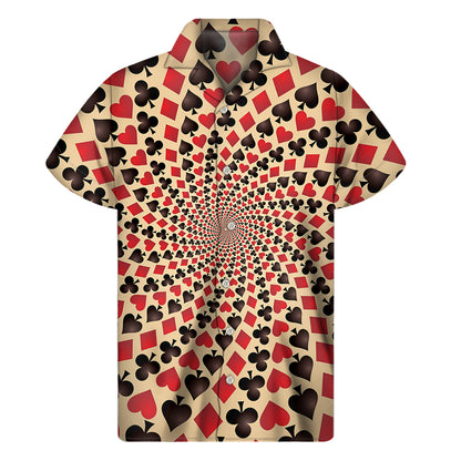 Swirl Playing Card Suits Print Men's Short Sleeve Shirt