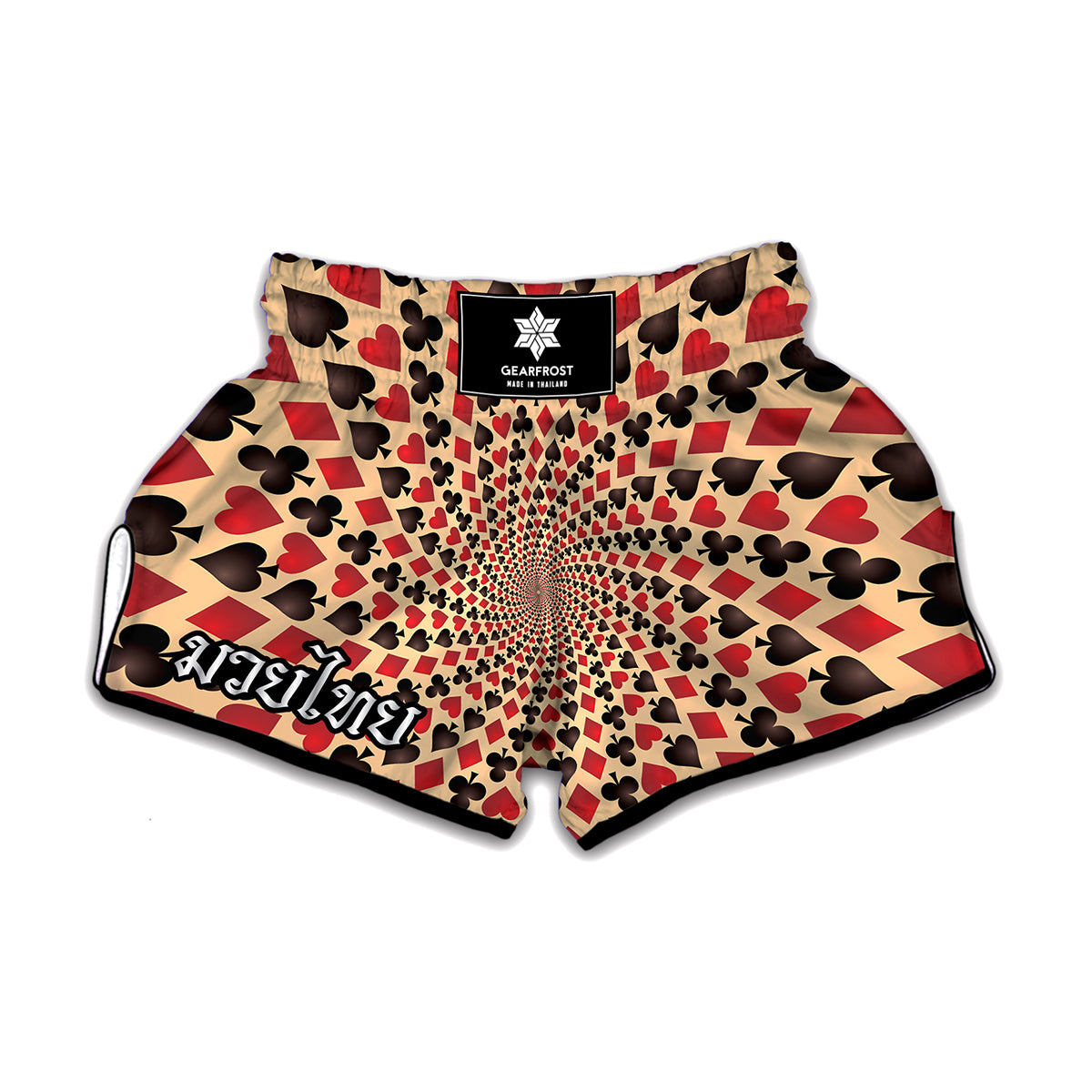 Swirl Playing Card Suits Print Muay Thai Boxing Shorts