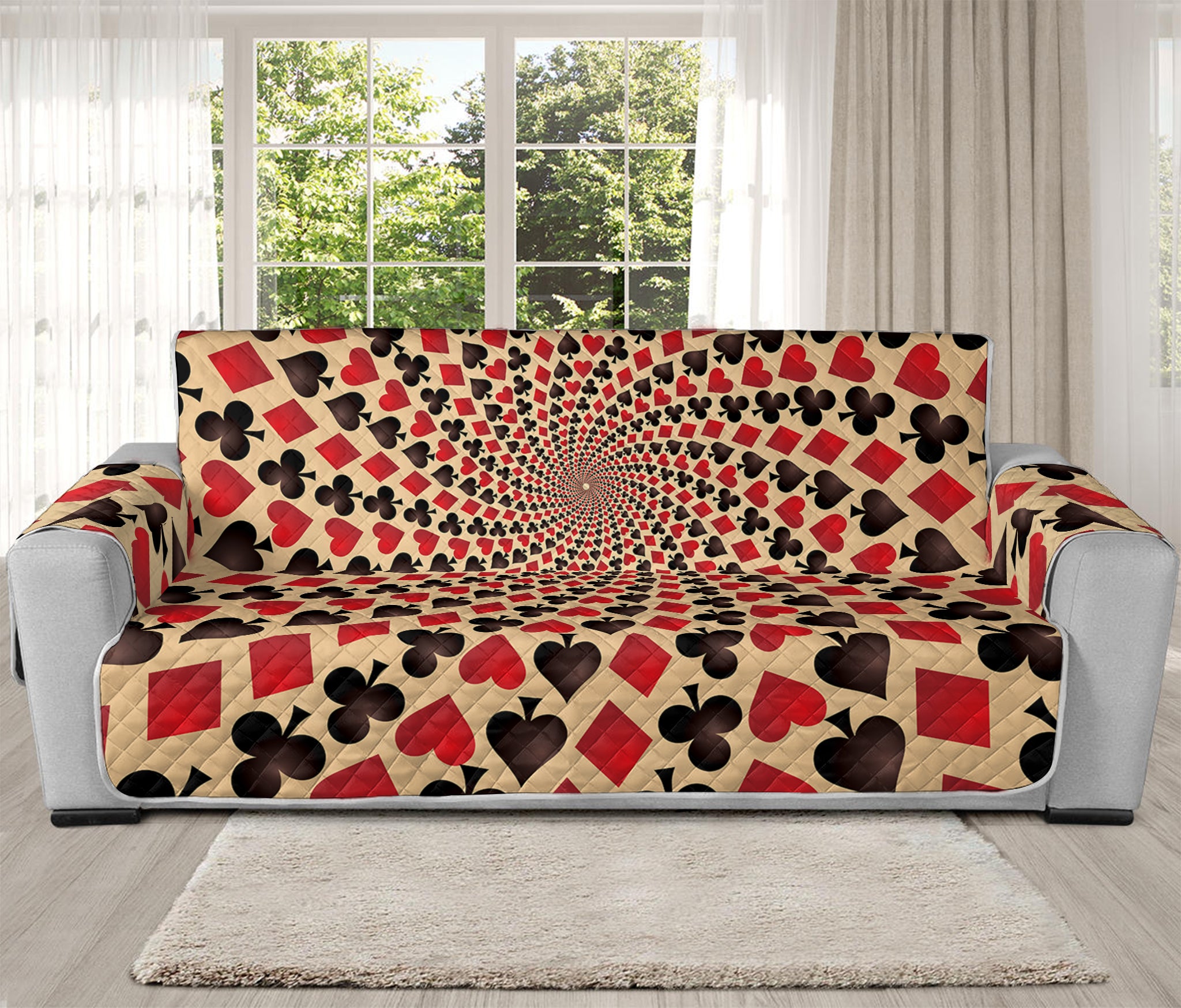 Swirl Playing Card Suits Print Oversized Sofa Protector