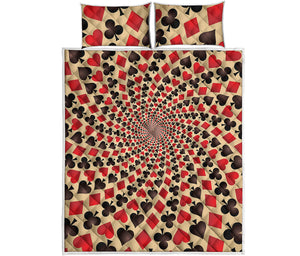 Swirl Playing Card Suits Print Quilt Bed Set