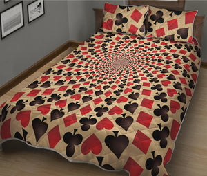 Swirl Playing Card Suits Print Quilt Bed Set