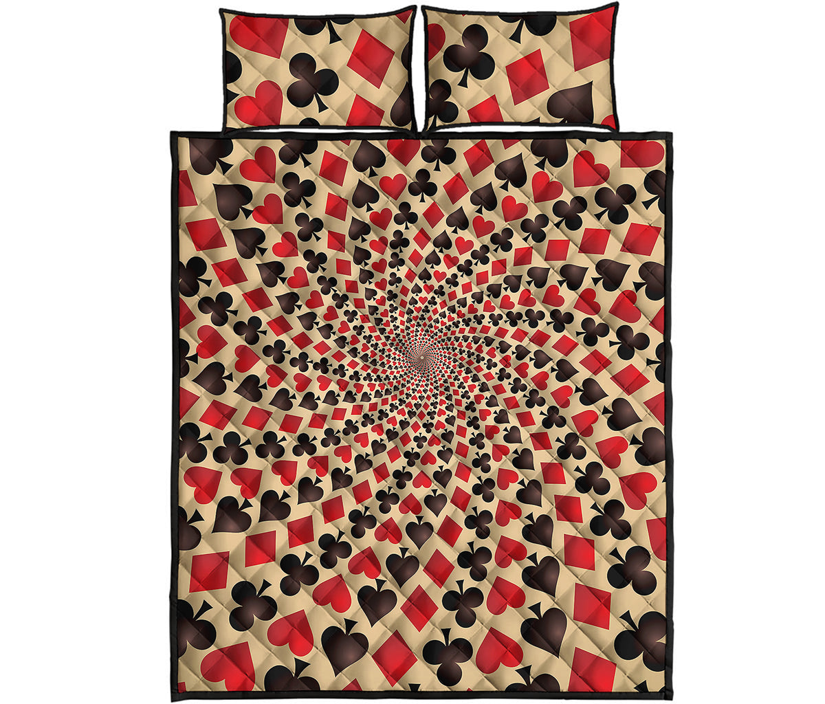 Swirl Playing Card Suits Print Quilt Bed Set