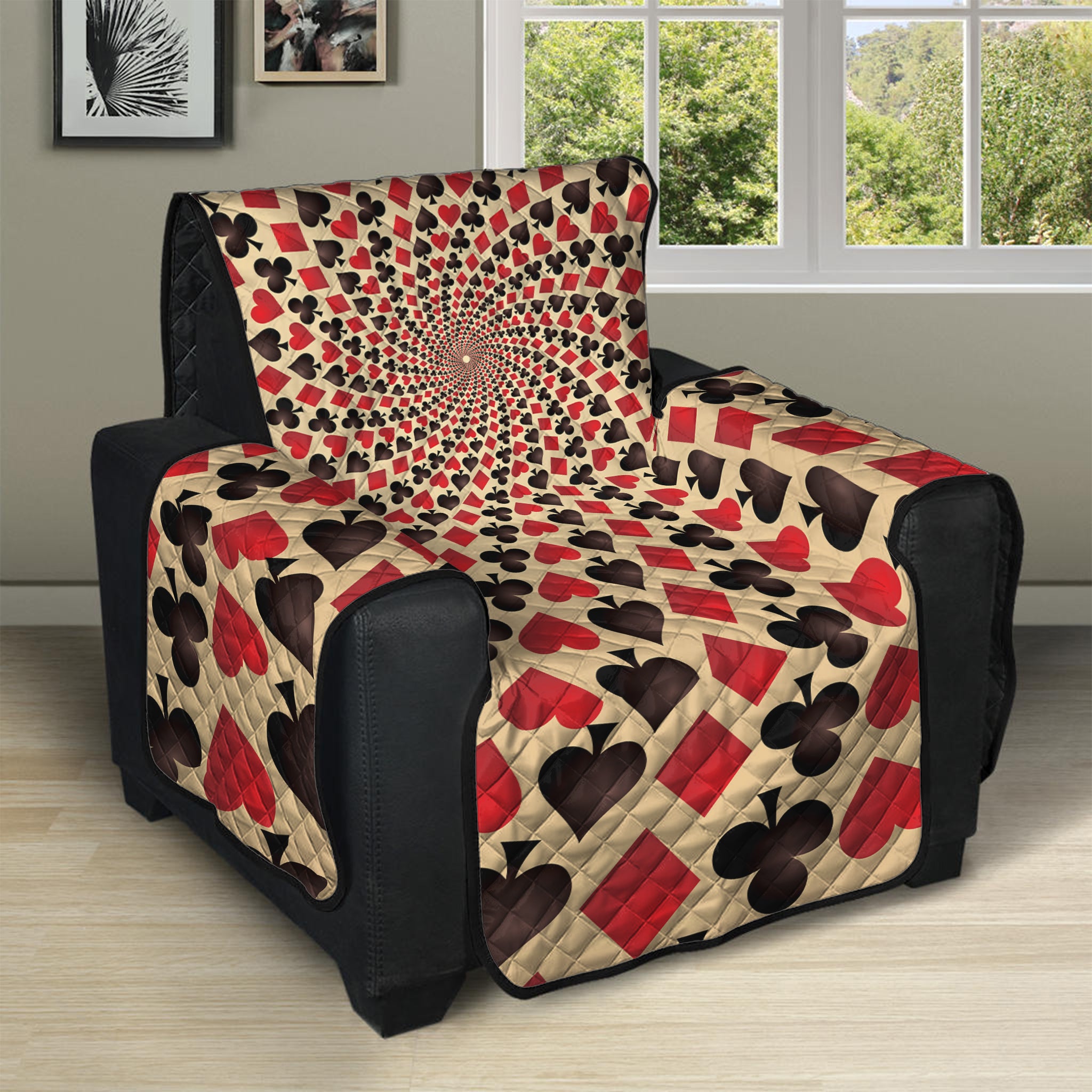 Swirl Playing Card Suits Print Recliner Protector