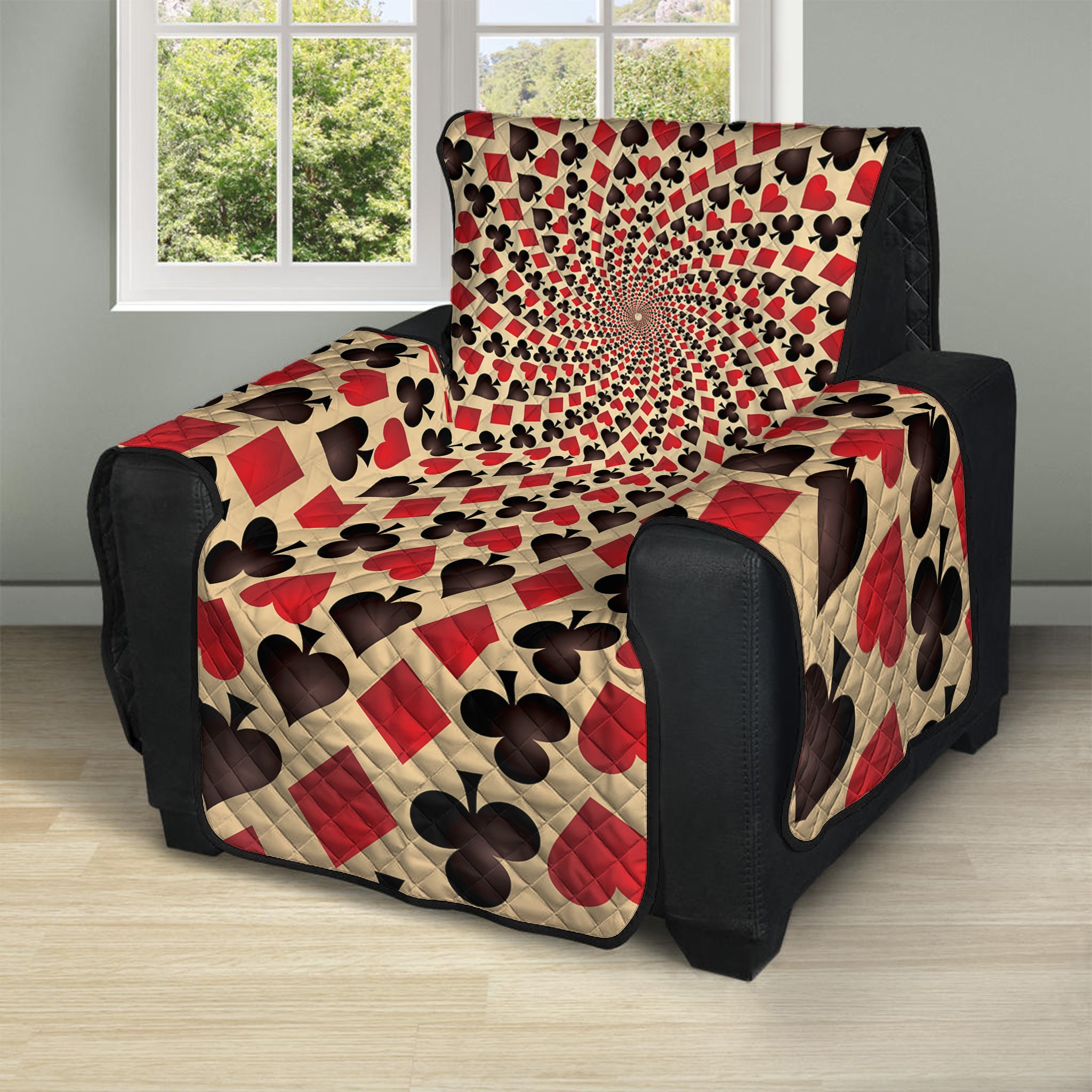 Swirl Playing Card Suits Print Recliner Protector